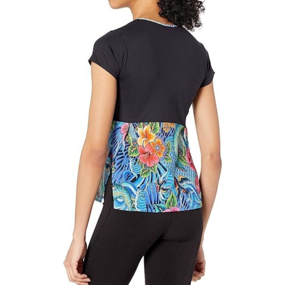 Luli Fama Women's Relaxed Fit Mesh Panel T-Shirt Multi Size: L T-Shirt - Picture 2 of 2